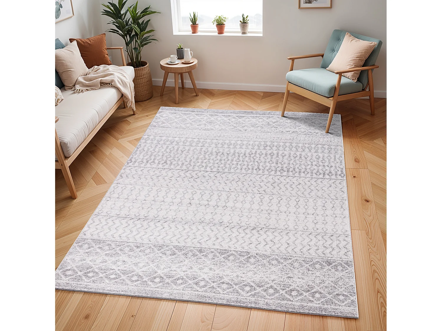 Scandinavisch Boho Tapijt - Grijs/Wit - 160x230cm - MILA