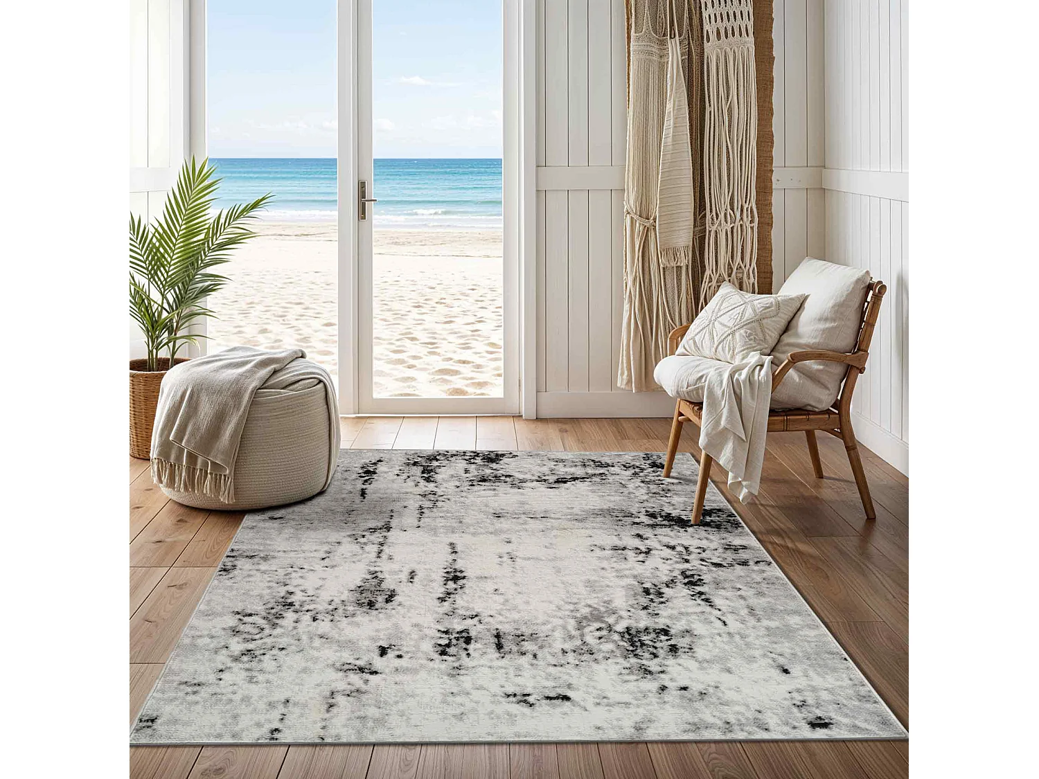 Modern Abstract Tapijt - Wit/Grijs - 152x213cm - NATALIA