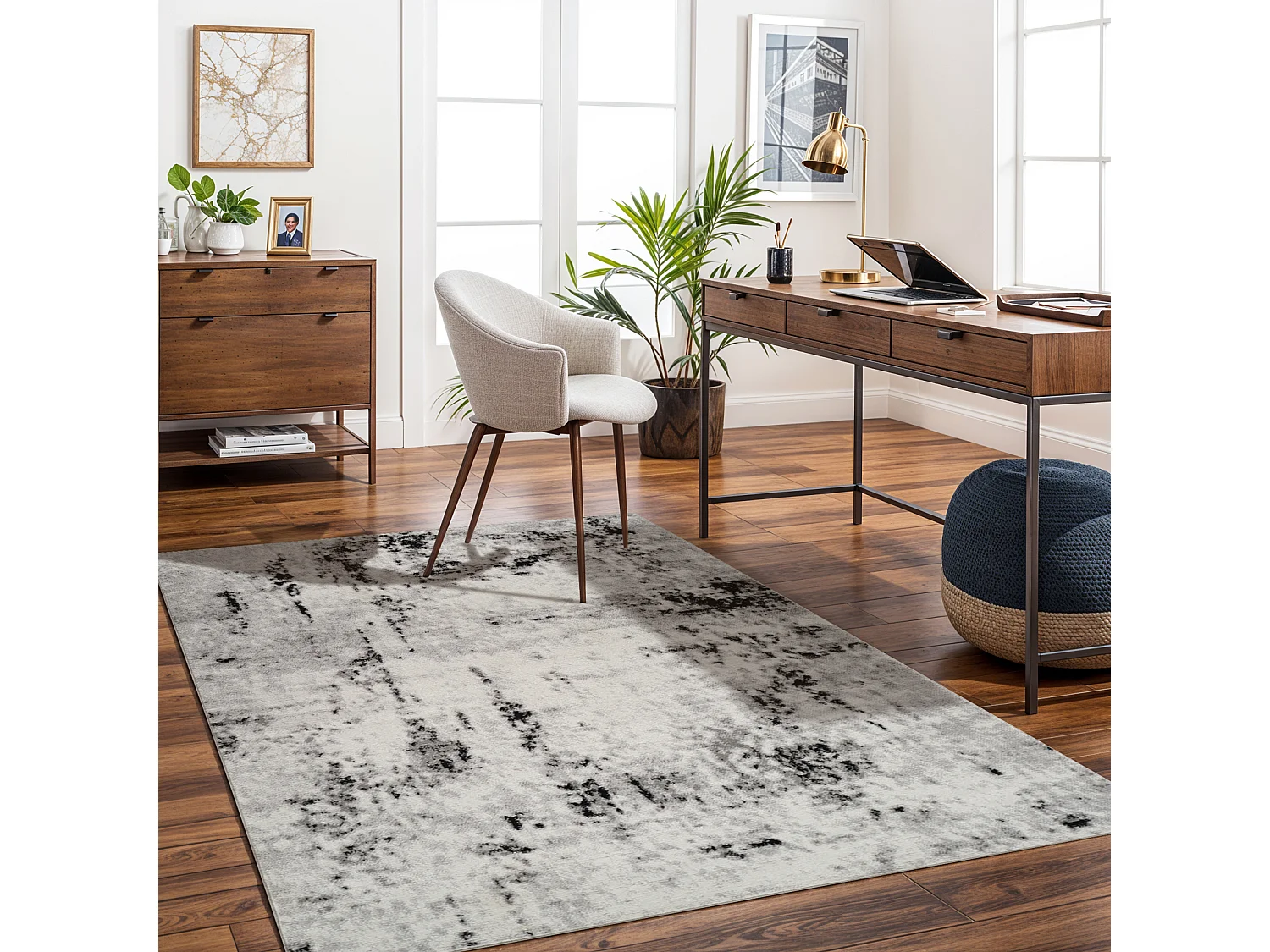 Modern Abstract Tapijt - Wit/Grijs - 152x213cm - NATALIA