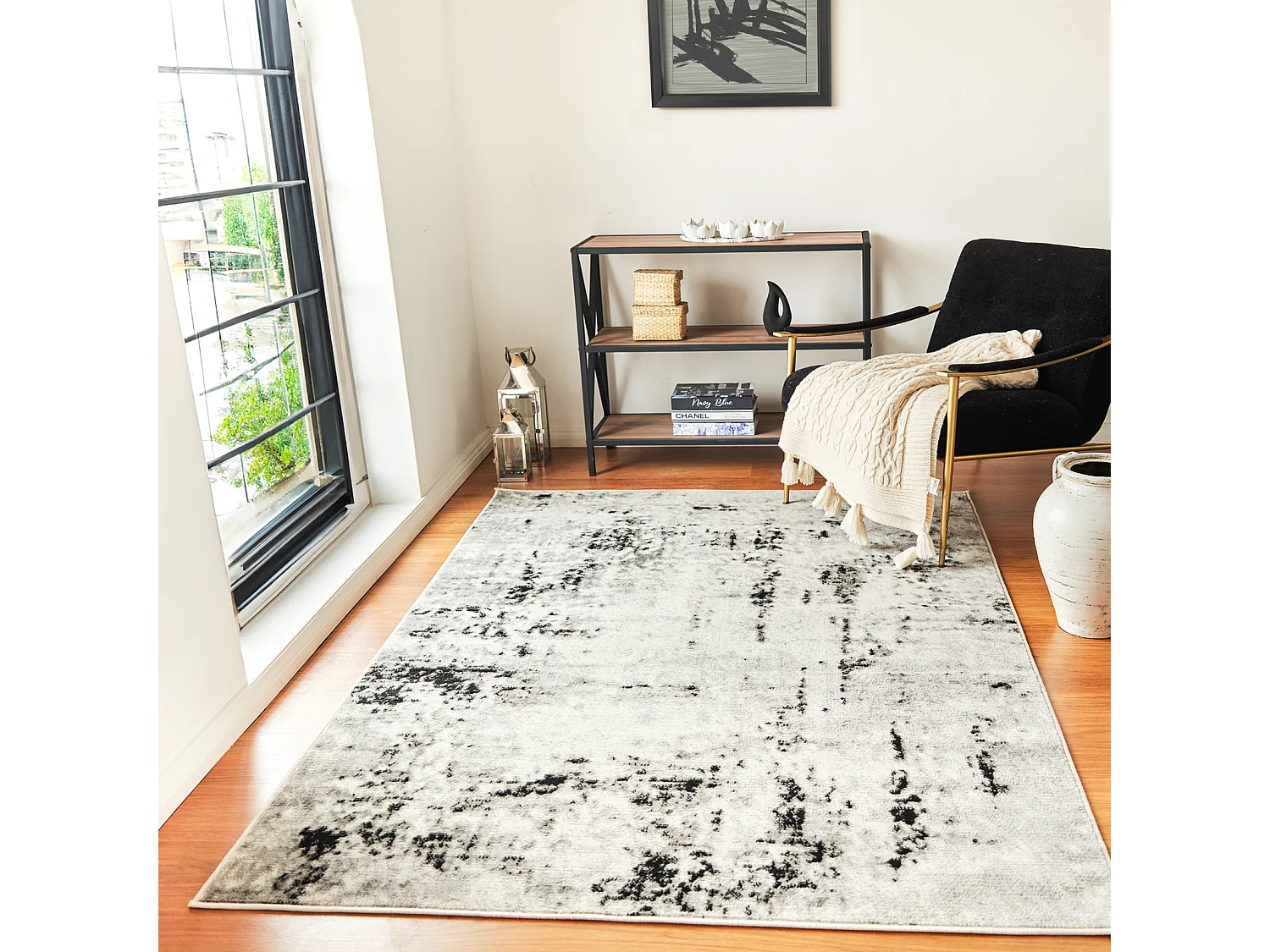 Modern Abstract Tapijt - Wit/Grijs - 152x213cm - NATALIA