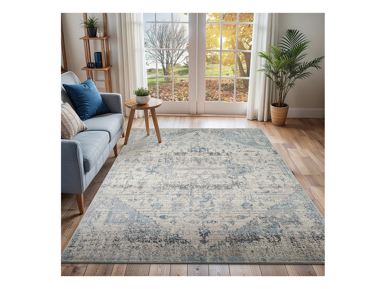 Vintage Oosters Tapijt - Ivoor/Blauw - 160x213cm - LYA