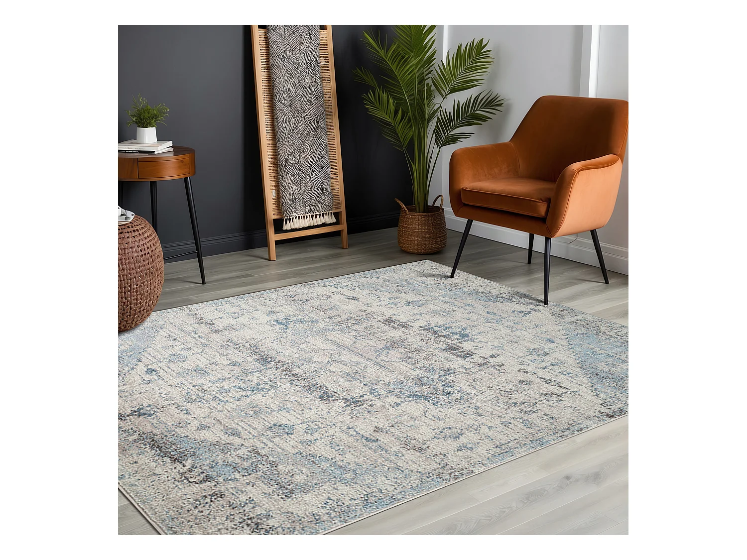 Vintage Oosters Tapijt - Ivoor/Blauw - 160x213cm - LYA