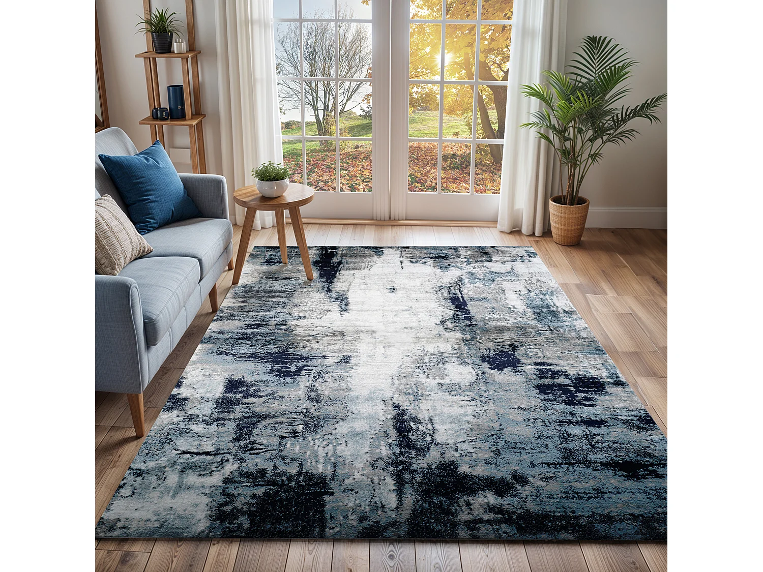 Alfombra Abstracta Moderna - Azul/Blanco/Gris - 200x275cm - GIULIA