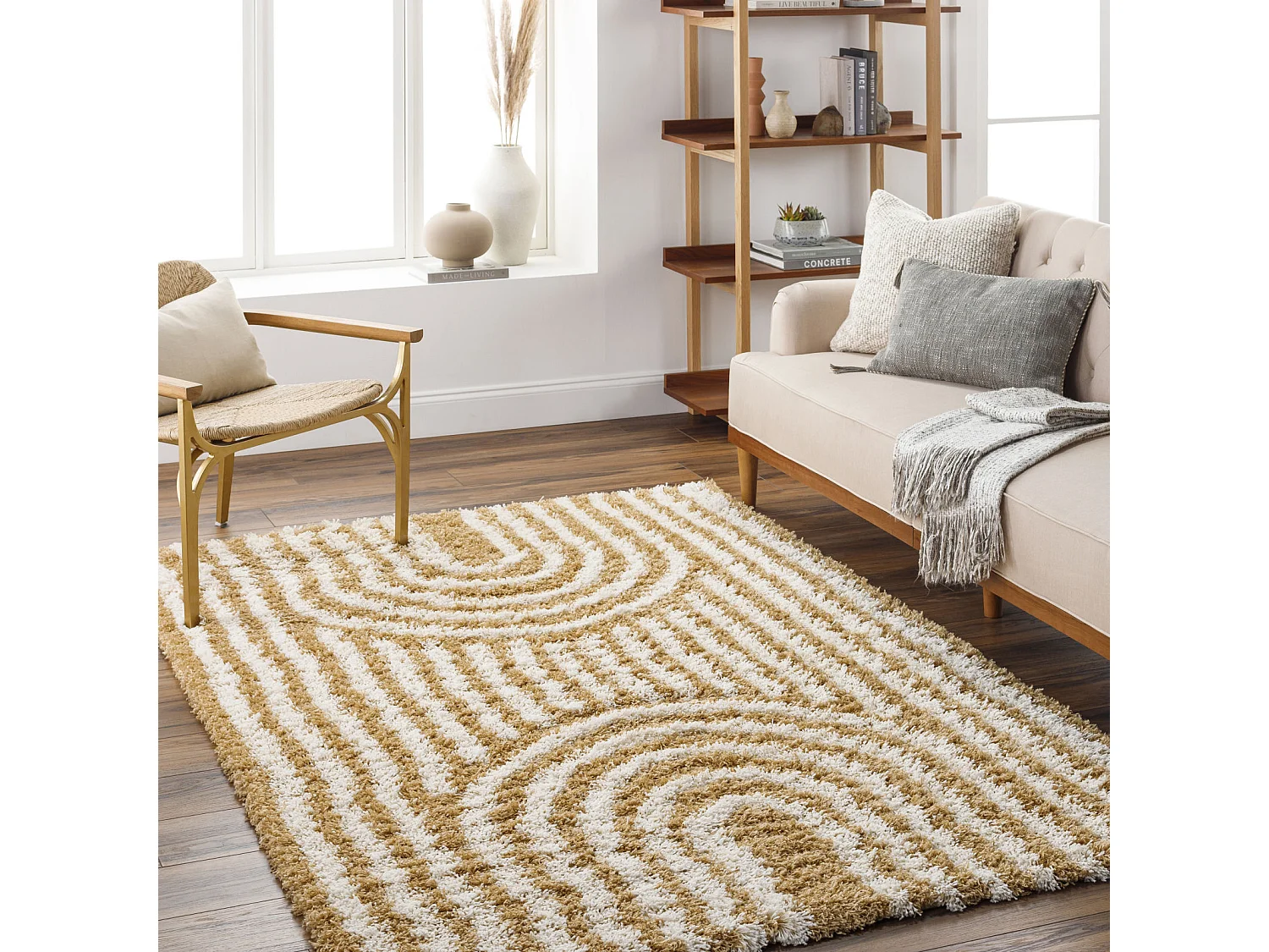 Zacht Hoogpolig Shaggy Tapijt - Wit/Moutarde - 160x220cm - CHRISTINA