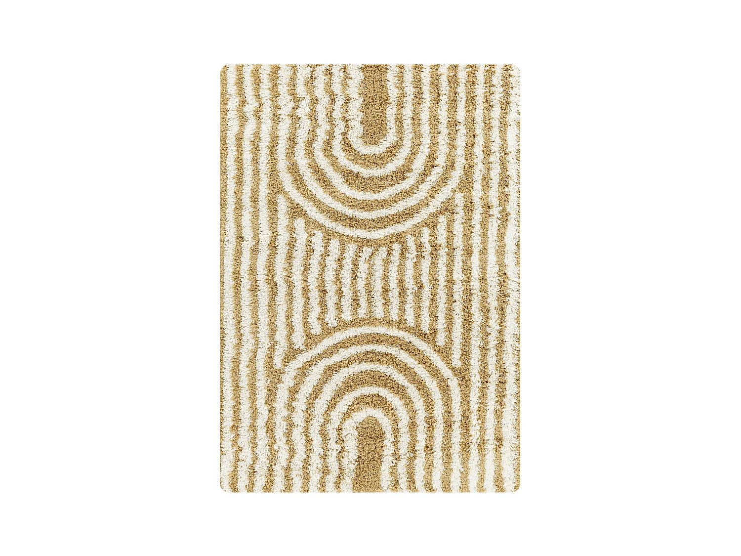 Tapis de Salon et Chambre - Shaggy Géométrique - CHRISTINA - 160x220cm - Blanc et Moutarde
