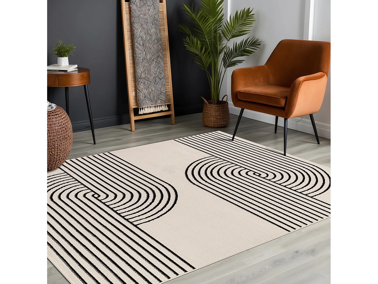 Tapis Scandinave Moderne - Blanc/Noir - 200x275cm - CONSTANCE