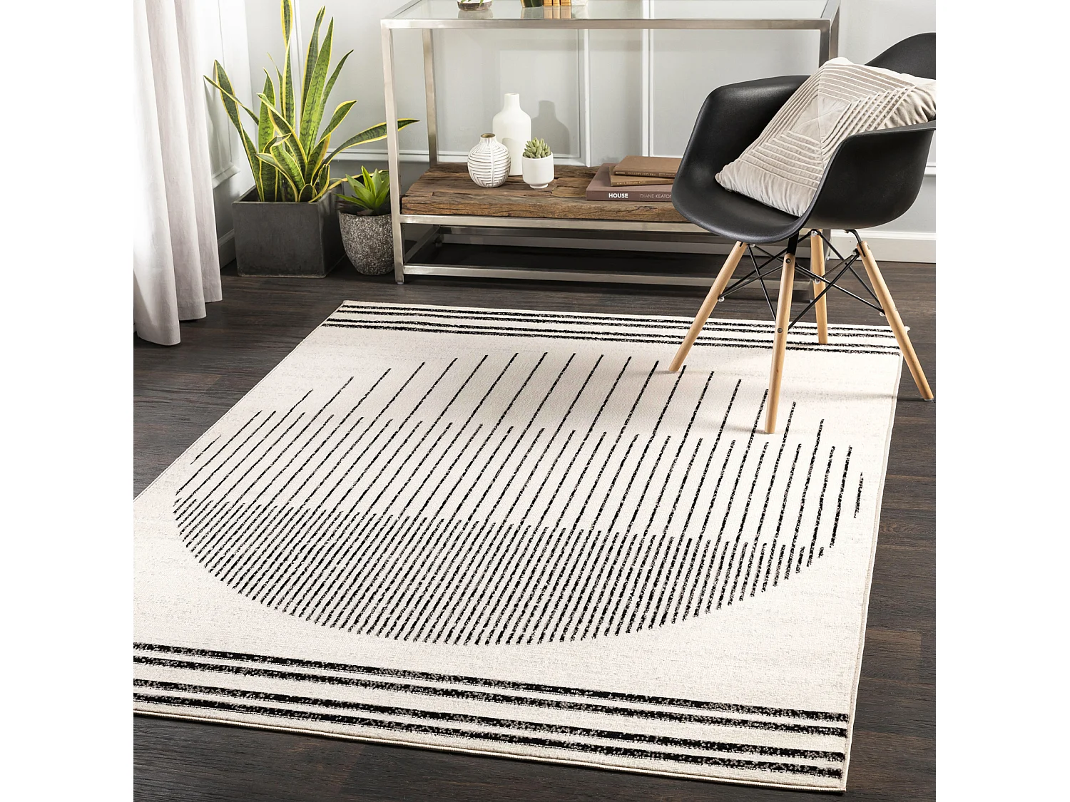 Modern Scandinavisch Tapijt - Wit/Zwart - 152x213cm - ENSO