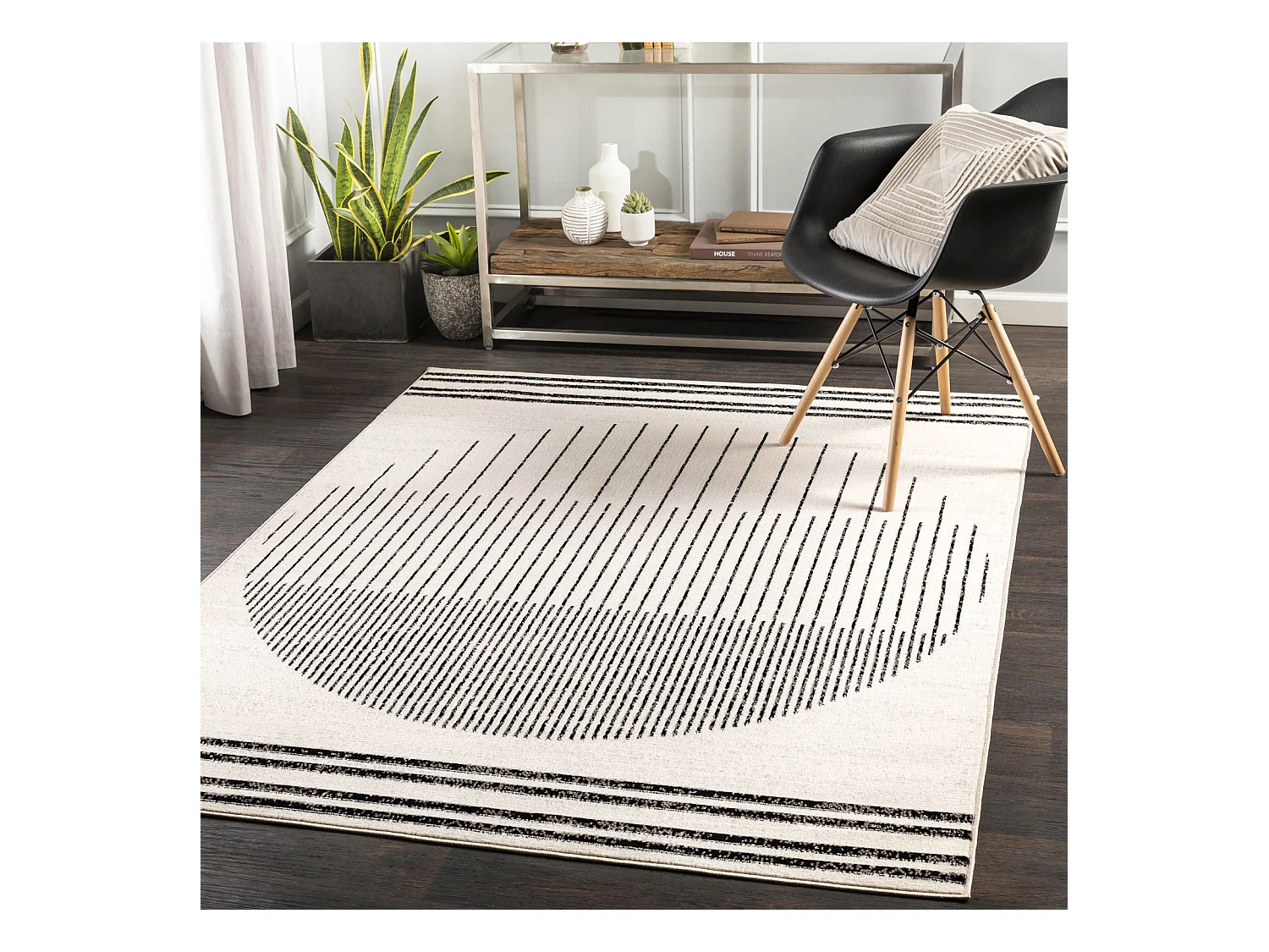 Alfombra Escandinava Moderna - Blanco/Negro - 152x213cm - ENSO