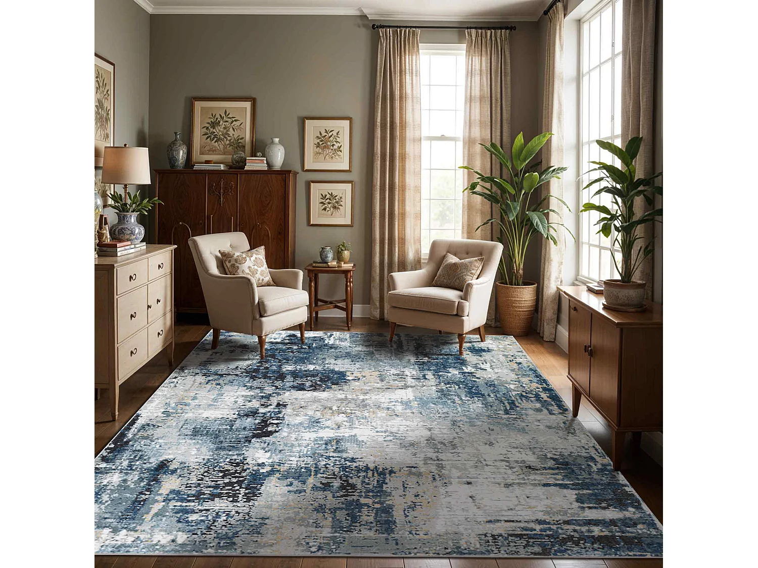 Modern Abstract Tapijt - Blauw/Grijs - 160x220cm - LENA