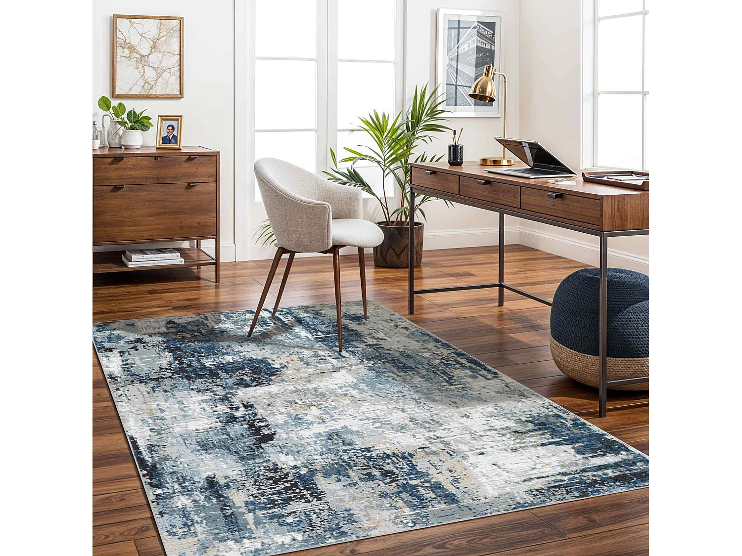 Modern Abstract Tapijt - Blauw/Grijs - 160x220cm - LENA