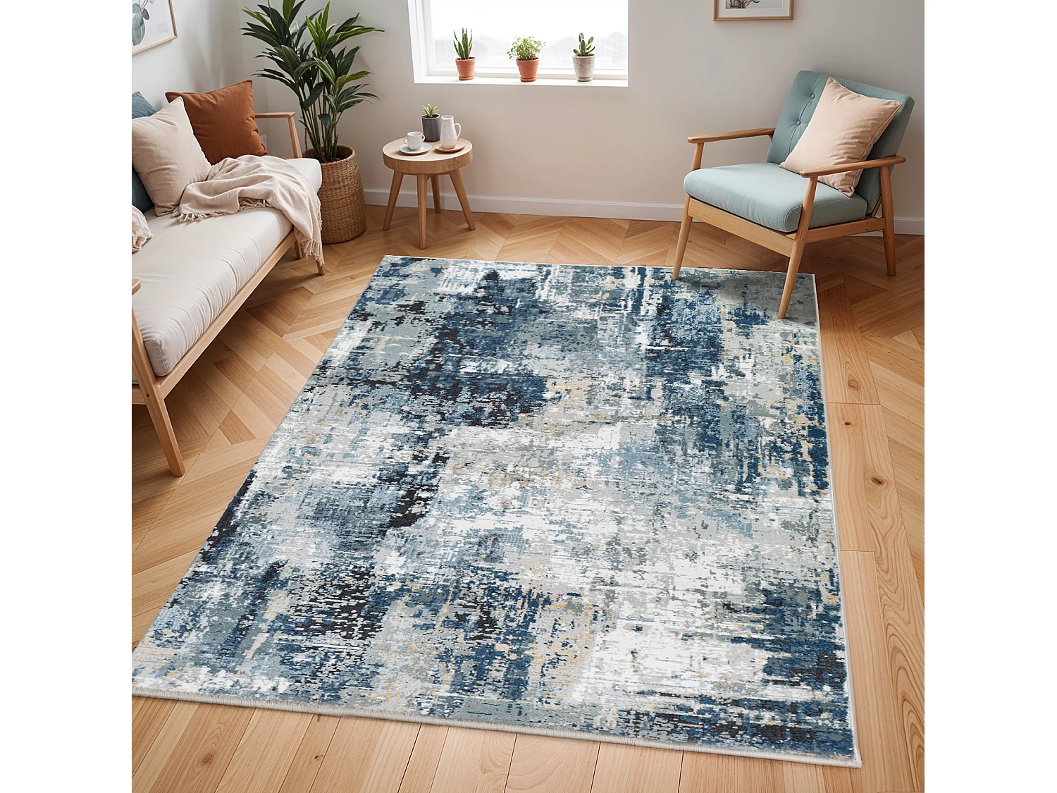 Modern Abstract Tapijt - Blauw/Grijs - 160x220cm - LENA