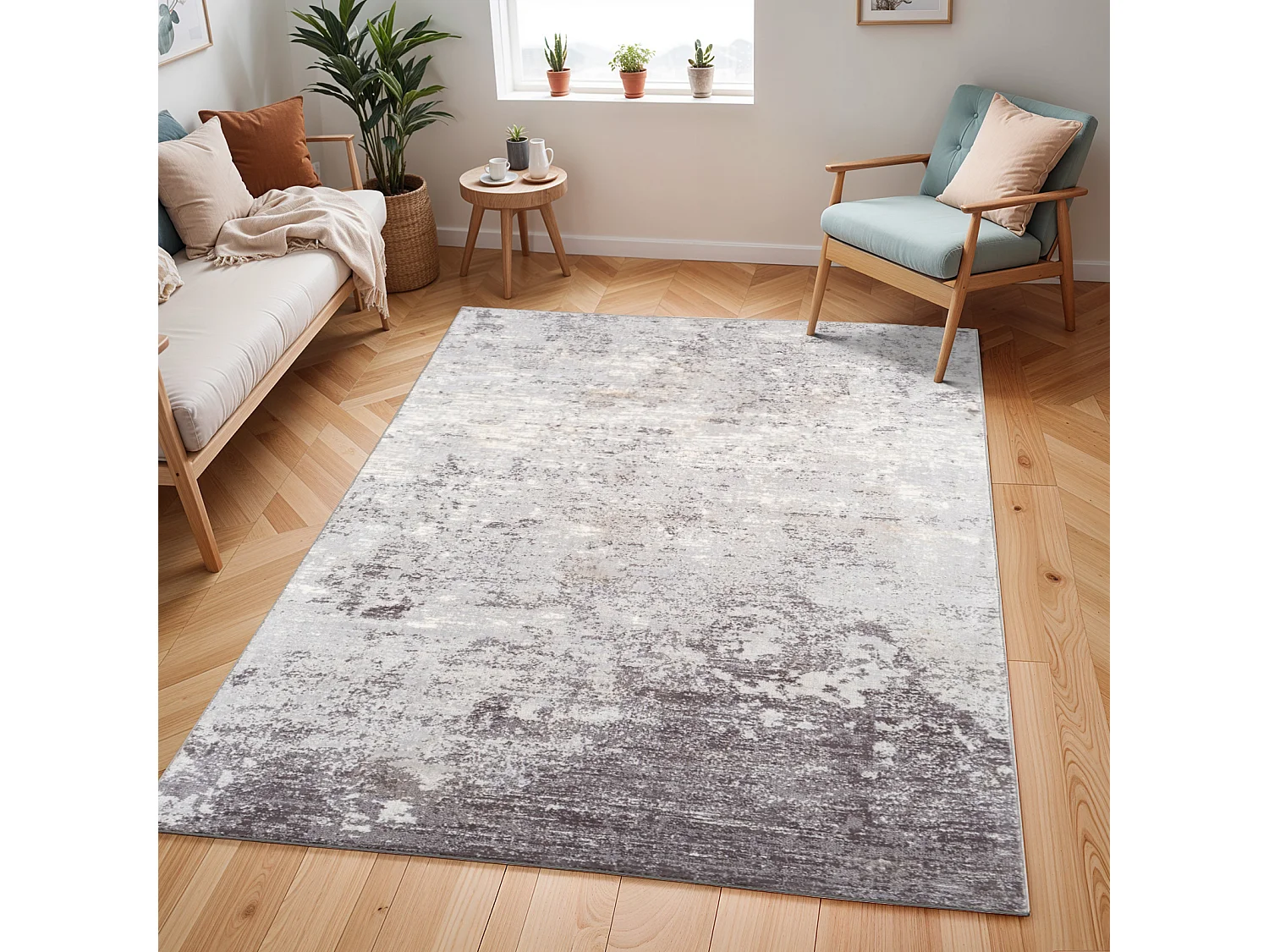 Modern Abstract Tapijt - Grijs/Wit - 200x275cm - FIONA