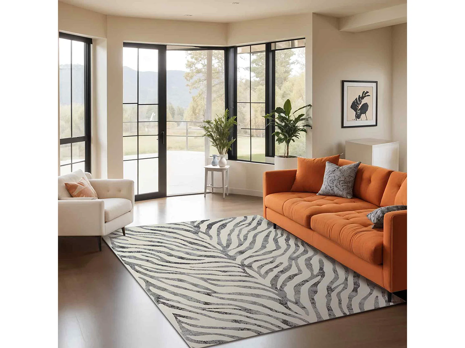 Tapis Zébré Bohème - Gris Foncé/Beige - 200x275cm - CYBELE