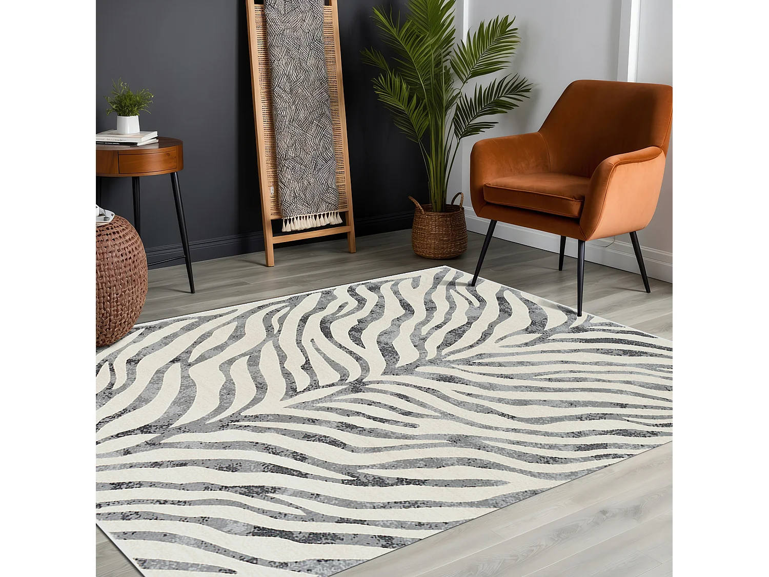Tapis Zébré Bohème - Gris Foncé/Beige - 200x275cm - CYBELE