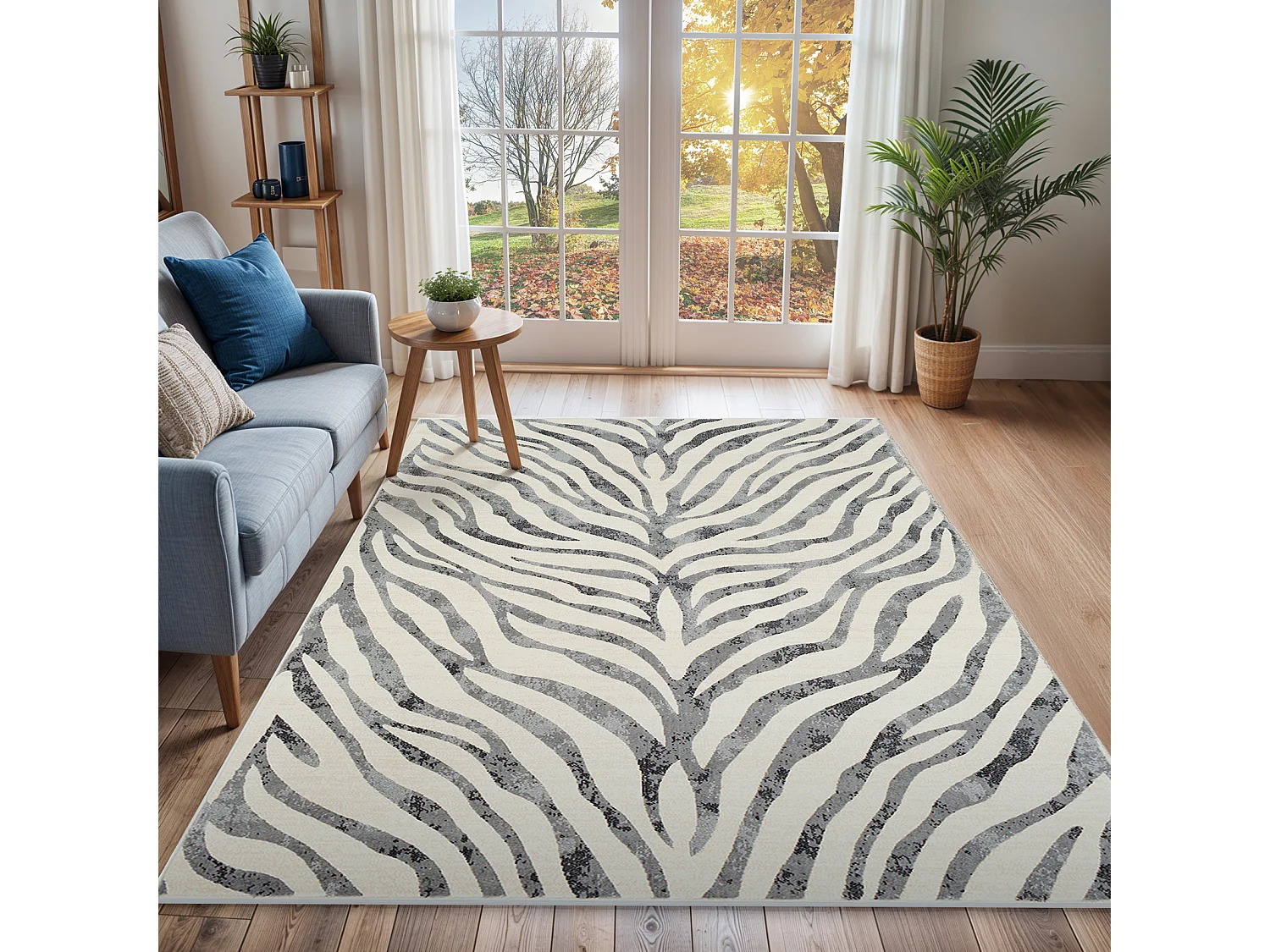 Tapis Zébré Bohème - Gris Foncé/Beige - 200x275cm - CYBELE