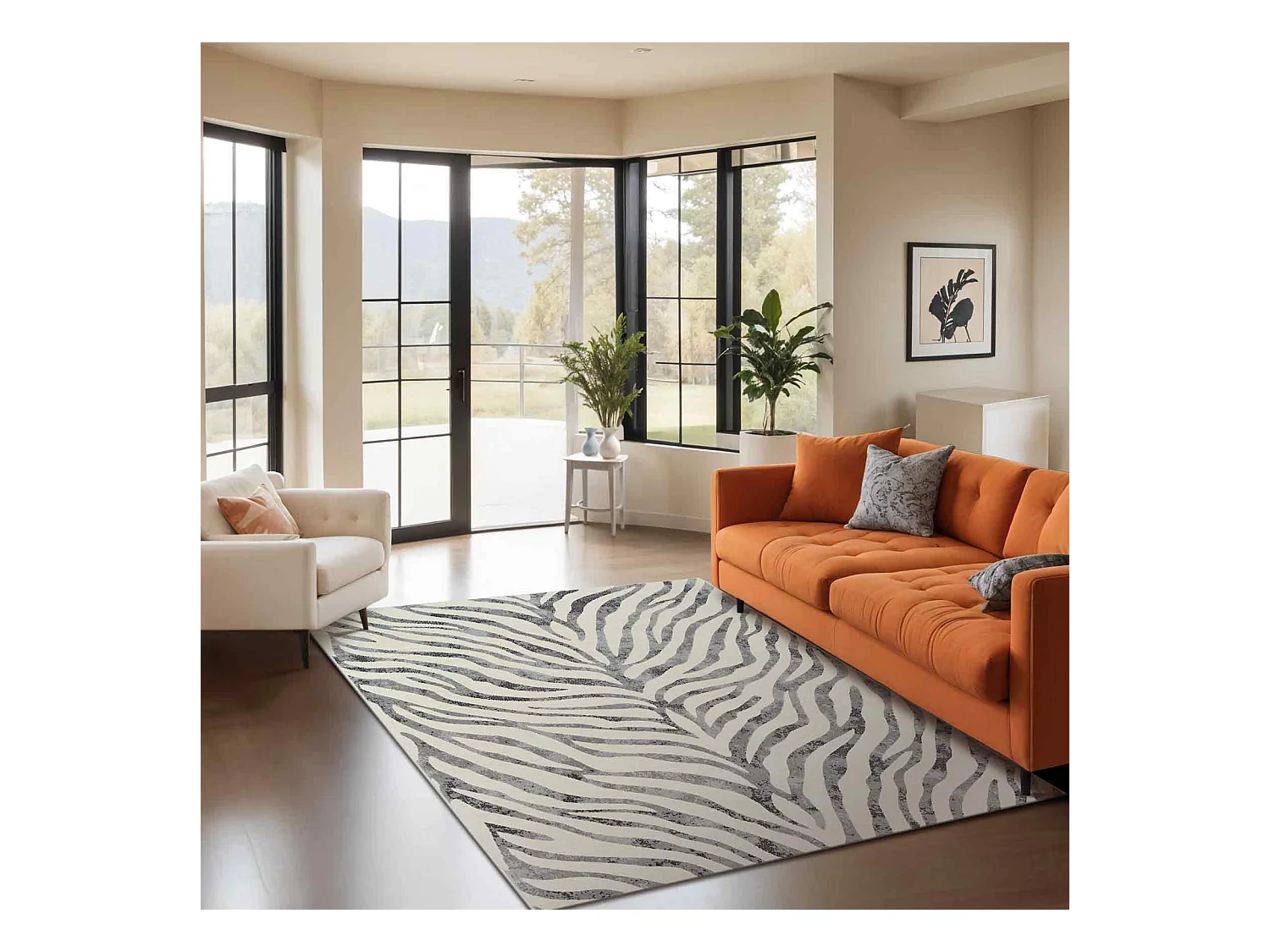 Tapis Zébré Bohème - Gris Foncé/Beige - 200x275cm - CYBELE