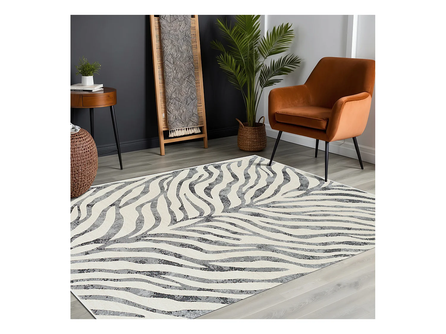 Tapis Zébré Bohème - Gris Foncé/Beige - 200x275cm - CYBELE