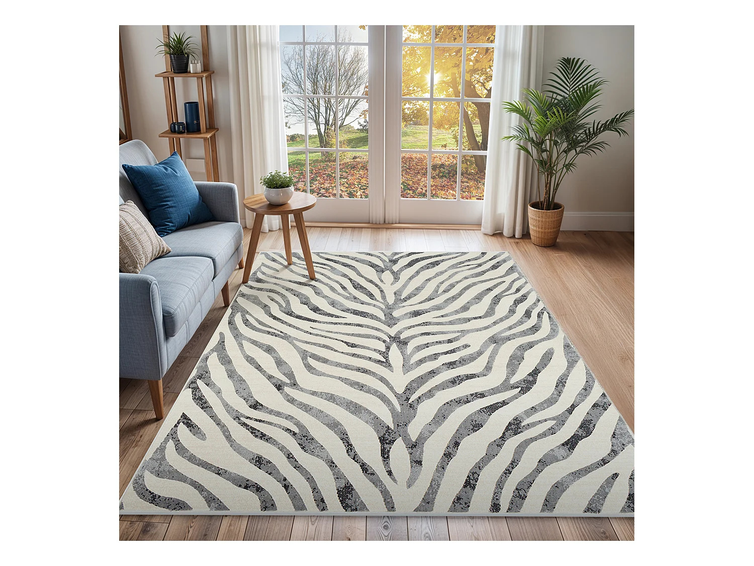 Tapis Zébré Bohème - Gris Foncé/Beige - 200x275cm - CYBELE