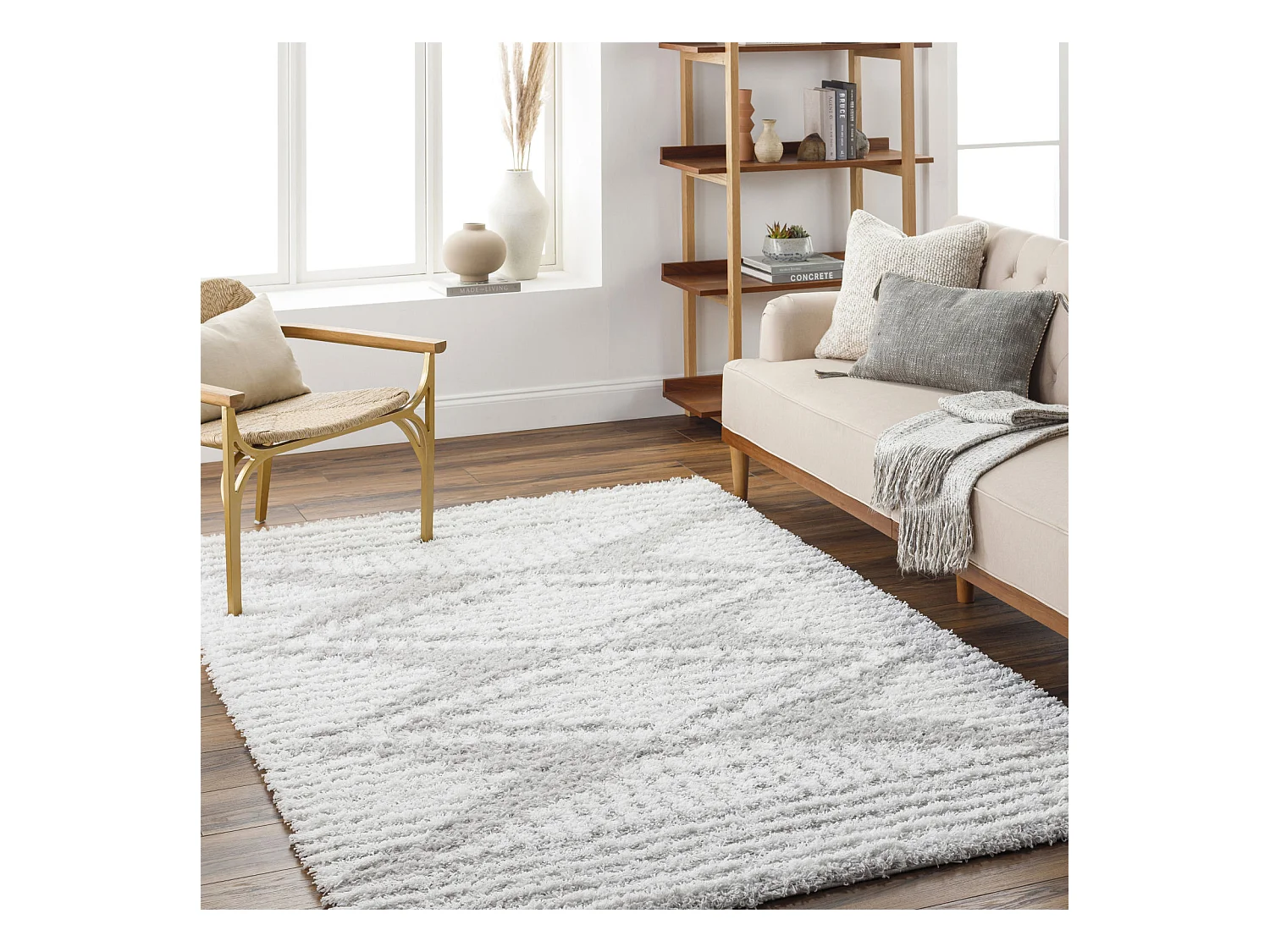Zacht Hoogpolig Shaggy Boho Tapijt - Wit/Grijs - 160x220cm - NURIA