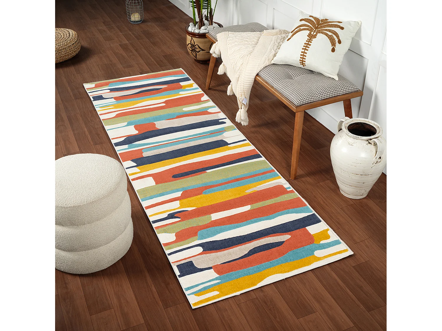 Tapis de Couloir Scandinave Moderne - Multicolore/Orange - 80x220cm - ANAIS