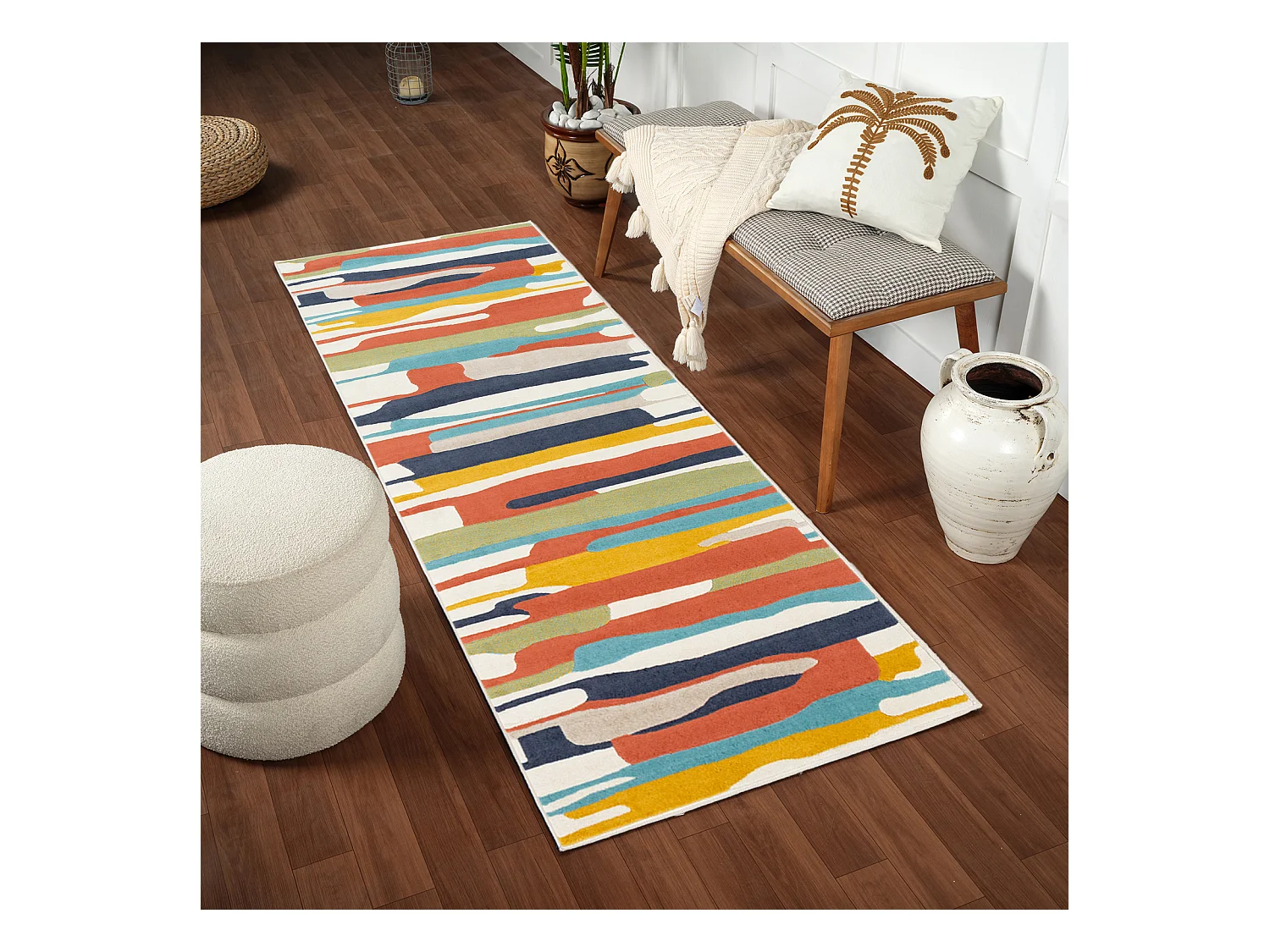 Tapis de Couloir Scandinave Moderne - Multicolore/Orange - 80x220cm - ANAIS