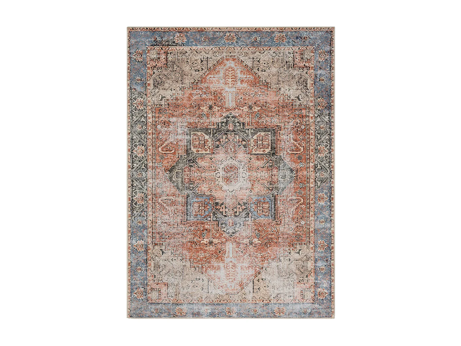 Tapis Vintage Lavable en Machine - Rouge/Bleu - 200x275cm - LANA