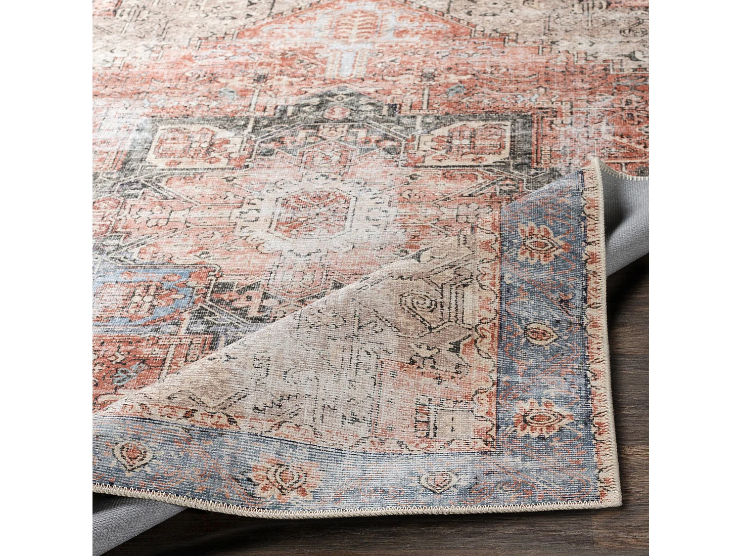 Tapis Vintage Lavable en Machine - Rouge/Bleu - 200x275cm - LANA