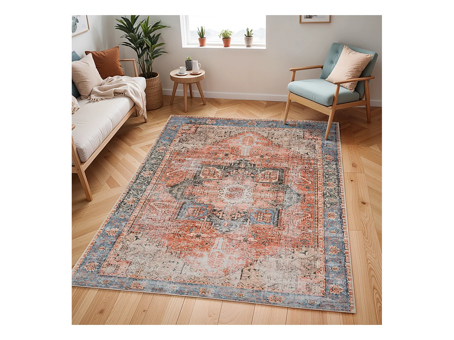 Afwasbaar Vintage Tapijt - Rood/Blauw - 200x275cm - LANA