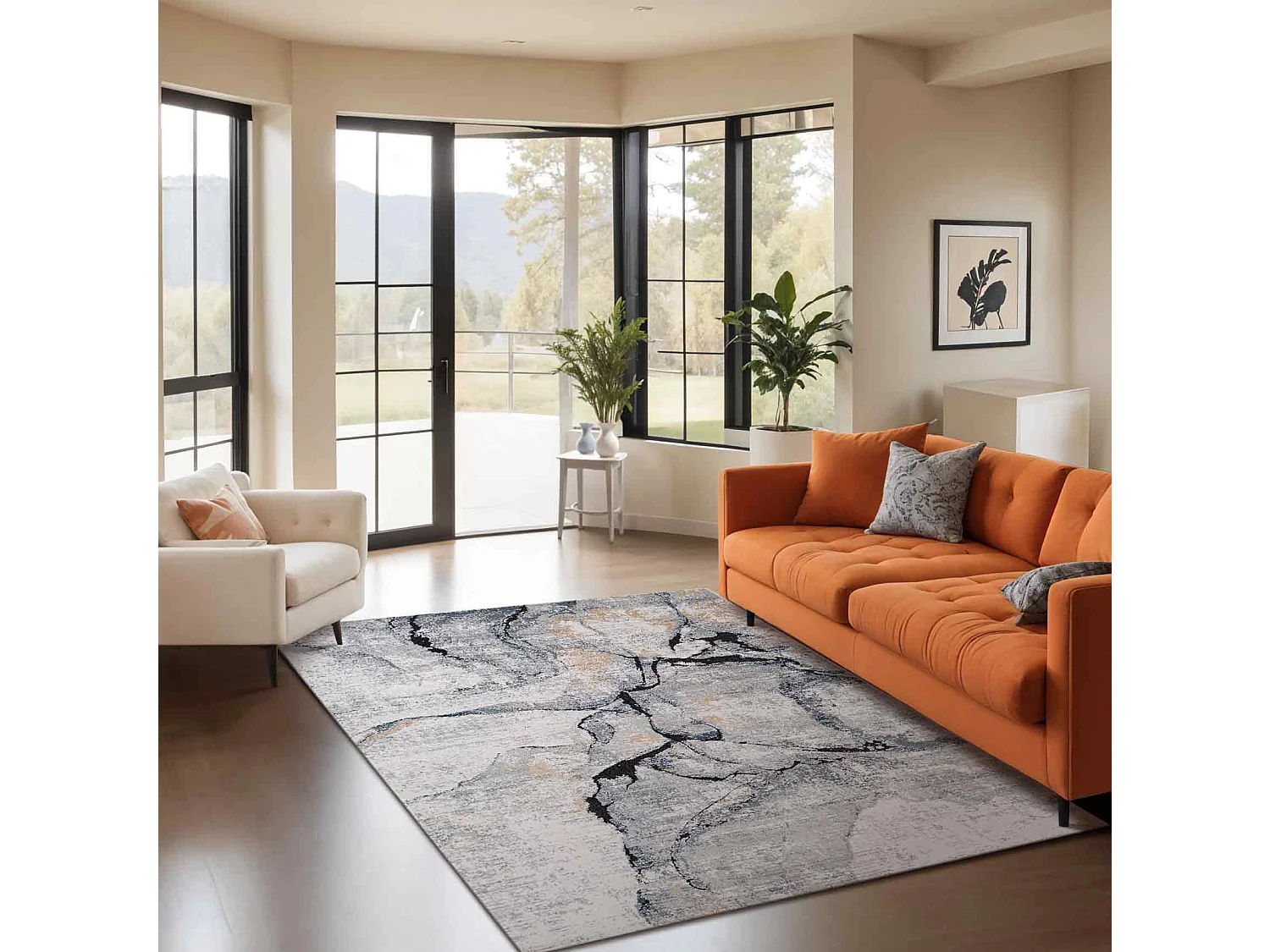 Tapis Abstrait Moderne - Ivoire/Gris - 160x220cm - LYNA