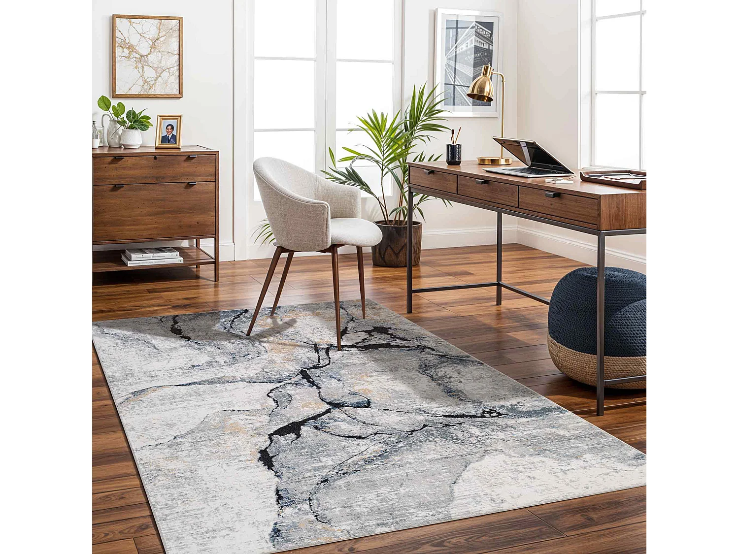 Tapis Abstrait Moderne - Ivoire/Gris - 160x220cm - LYNA