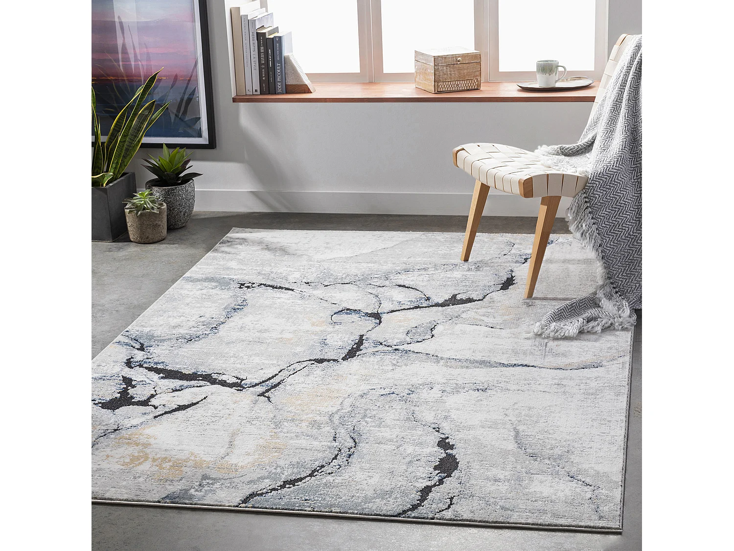 Tapis Abstrait Moderne - Ivoire/Gris - 160x220cm - LYNA