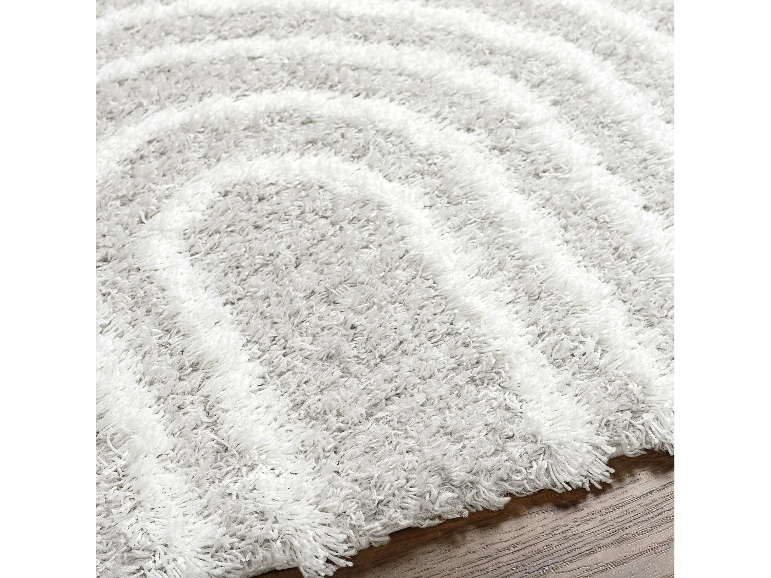 Tapis de Salon et Chambre - Shaggy Géométrique Scandinave - CHRYSTAL - 160x220cm - Blanc et Gris Clair