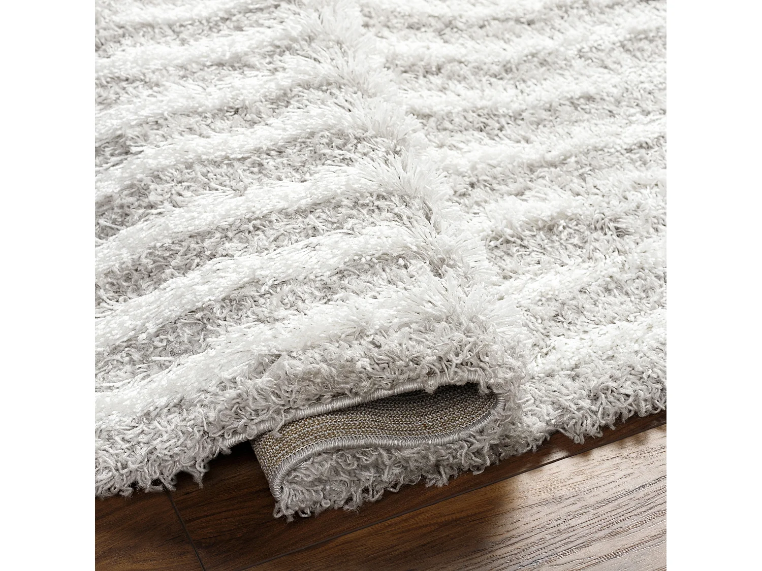 Tapis de Salon et Chambre - Shaggy Géométrique Scandinave - CHRYSTAL - 160x220cm - Blanc et Gris Clair