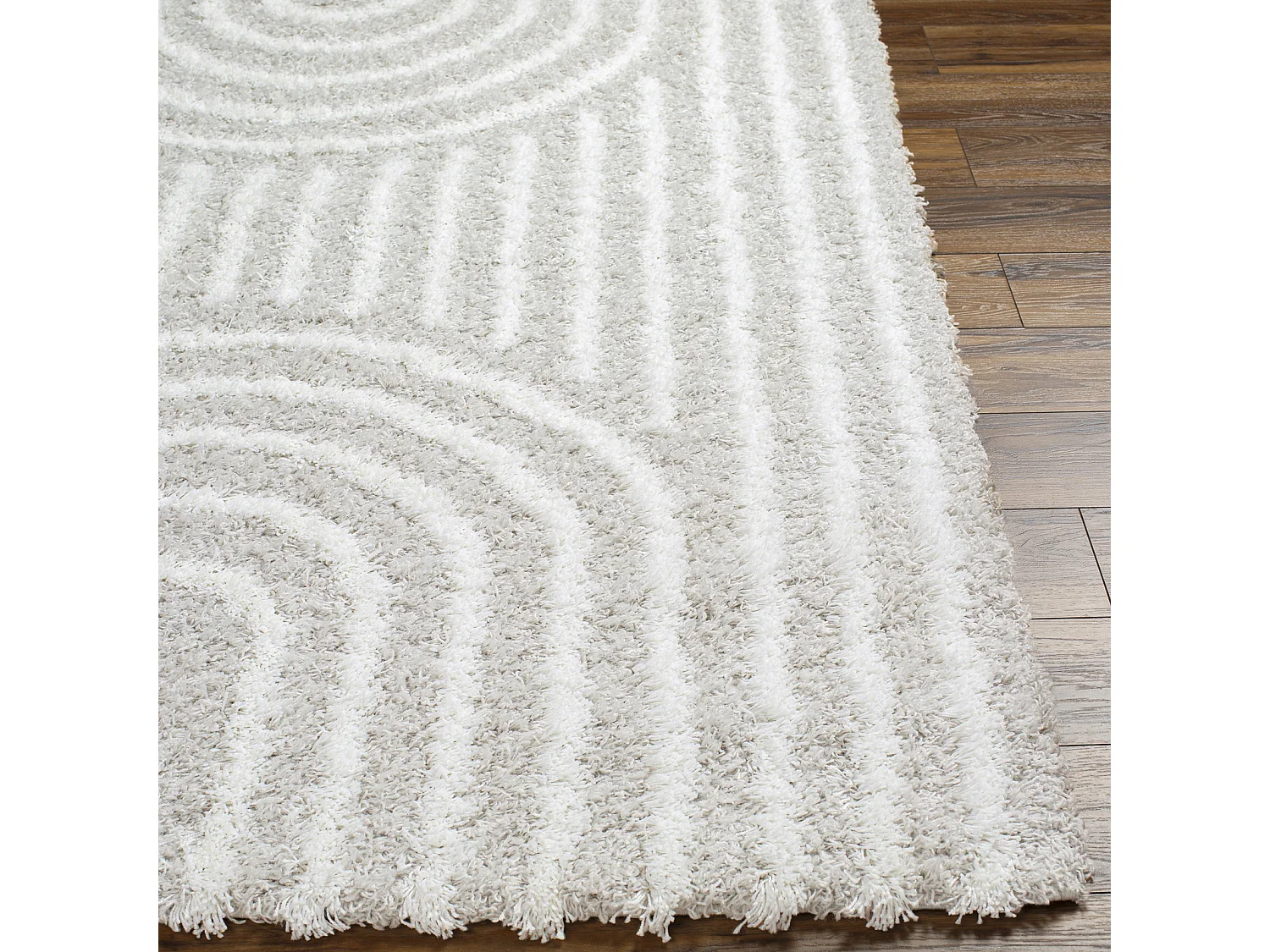 Tapis de Salon et Chambre - Shaggy Géométrique Scandinave - CHRYSTAL - 160x220cm - Blanc et Gris Clair