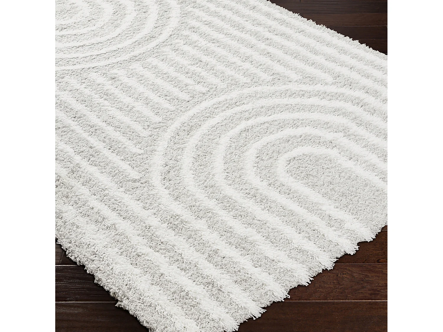 Tapis de Salon et Chambre - Shaggy Géométrique Scandinave - CHRYSTAL - 160x220cm - Blanc et Gris Clair