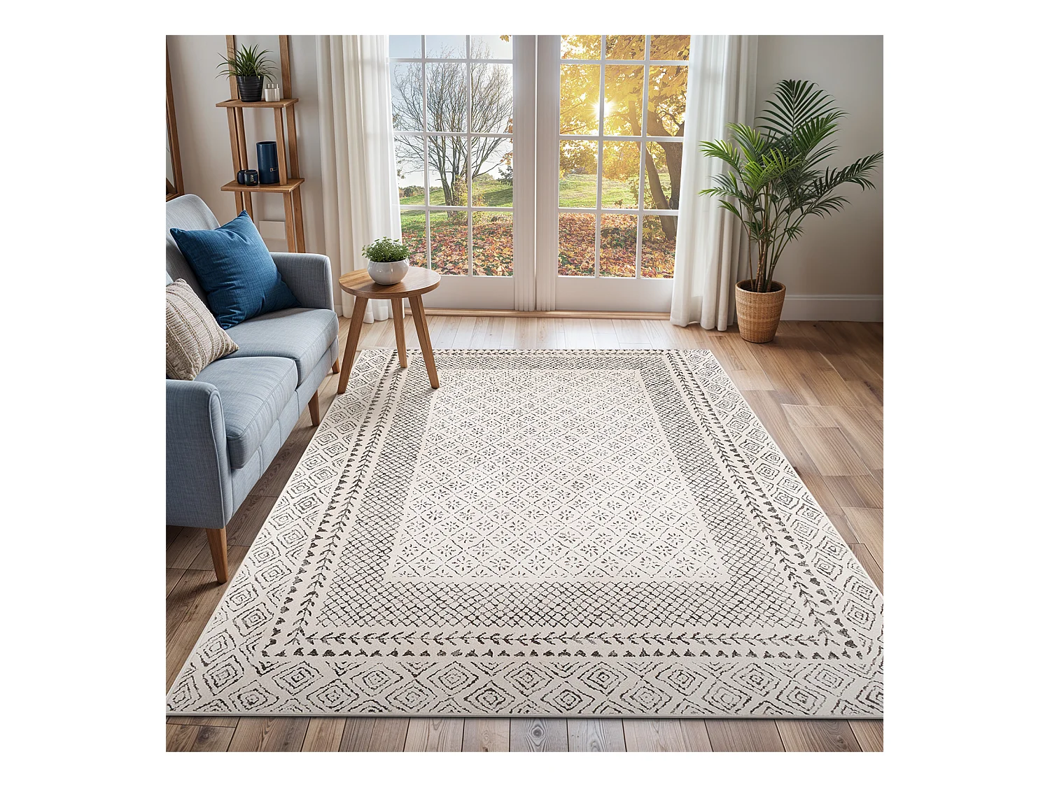 Tapis Scandinave Bohème - Gris/Beige - 200x275cm - AMBRE