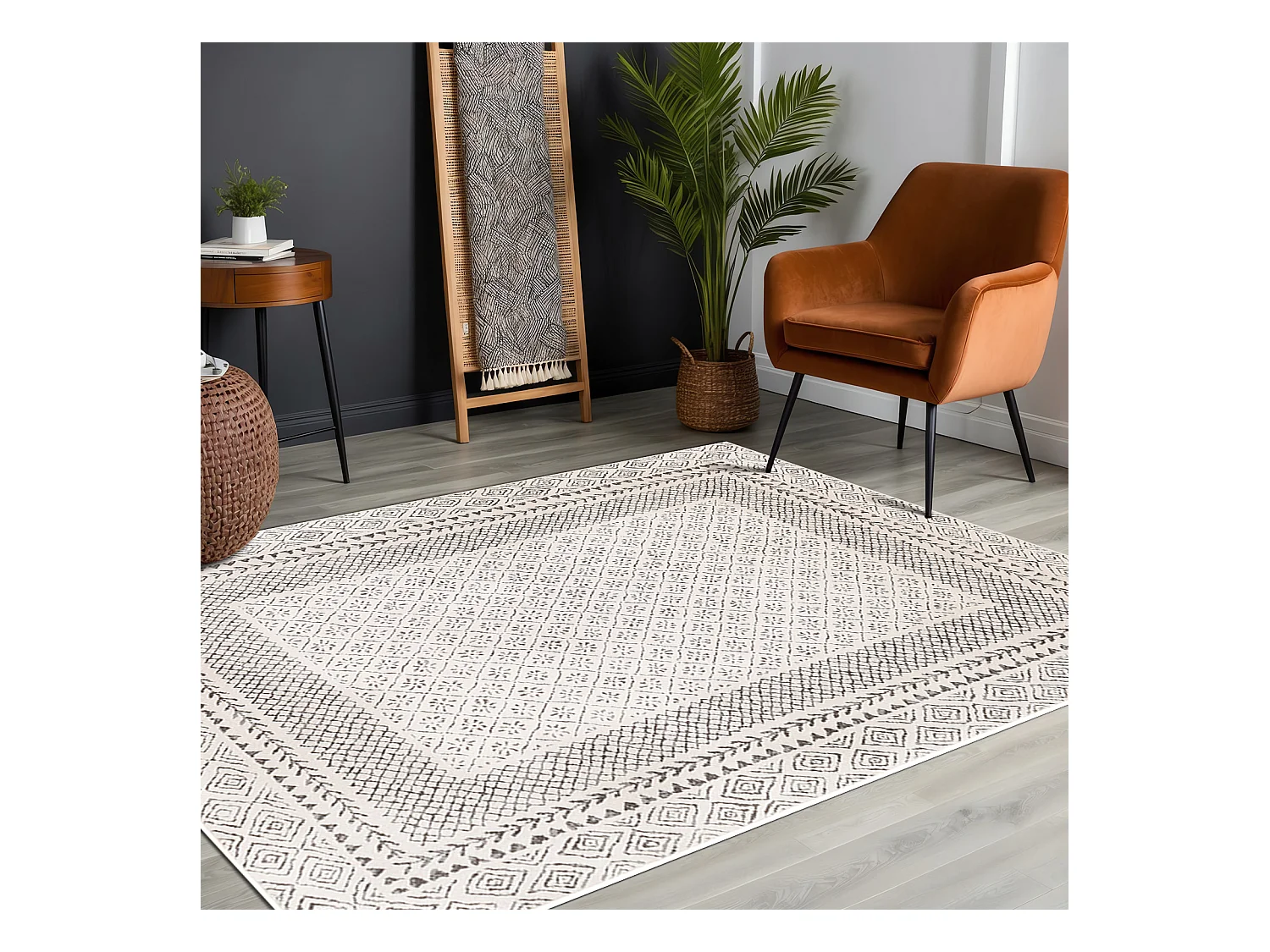 Tapis Scandinave Bohème - Gris/Beige - 200x275cm - AMBRE
