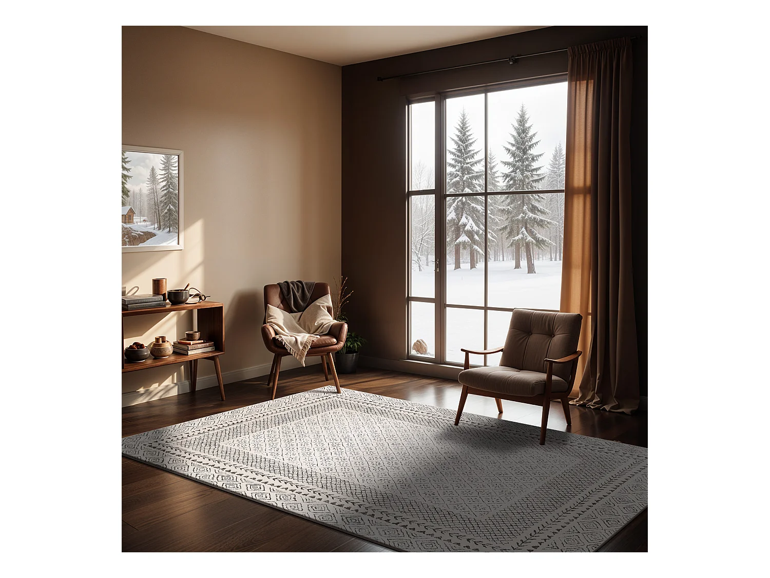 Tapis Scandinave Bohème - Gris/Beige - 200x275cm - AMBRE