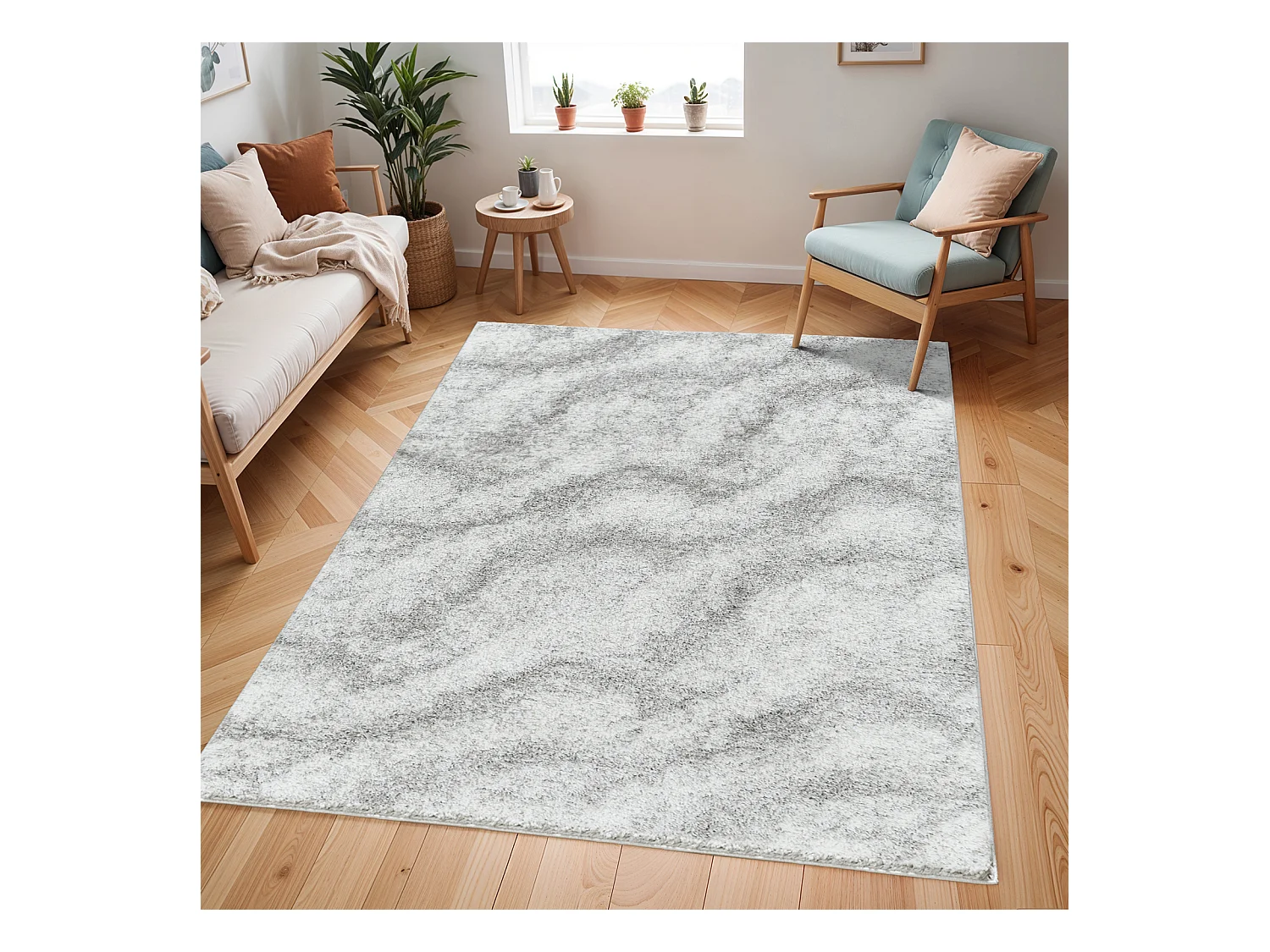 Zacht Hoogpolig Shaggy Tapijt - Ivoor/Grijs - 160x213cm - MARINA