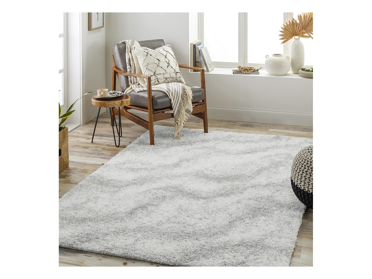 Zacht Hoogpolig Shaggy Tapijt - Ivoor/Grijs - 160x213cm - MARINA