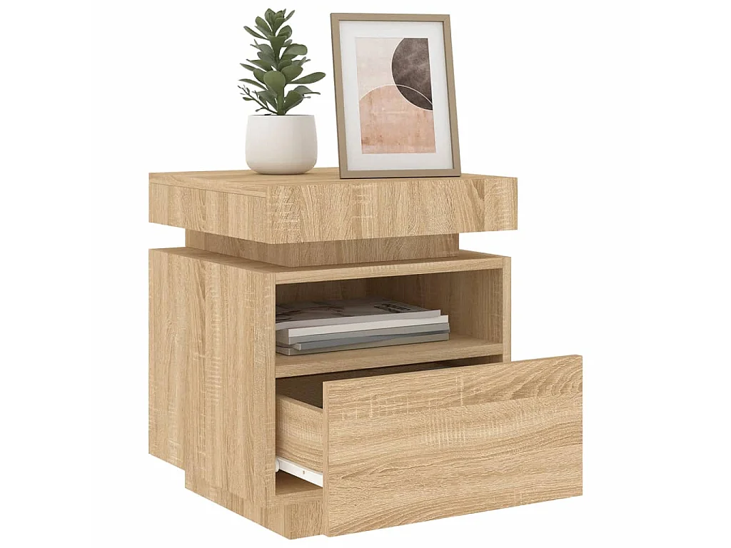 Armoires de chevet avec lumières LED 2 pcs chêne sonoma