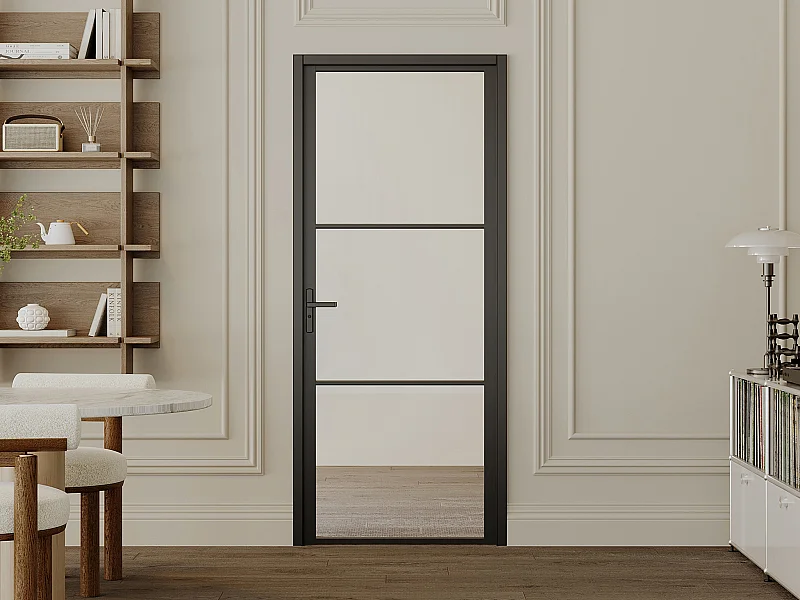 Bloc porte réversible en aluminium et verre trempé - H204 x L73 cm - Noir - MASERU