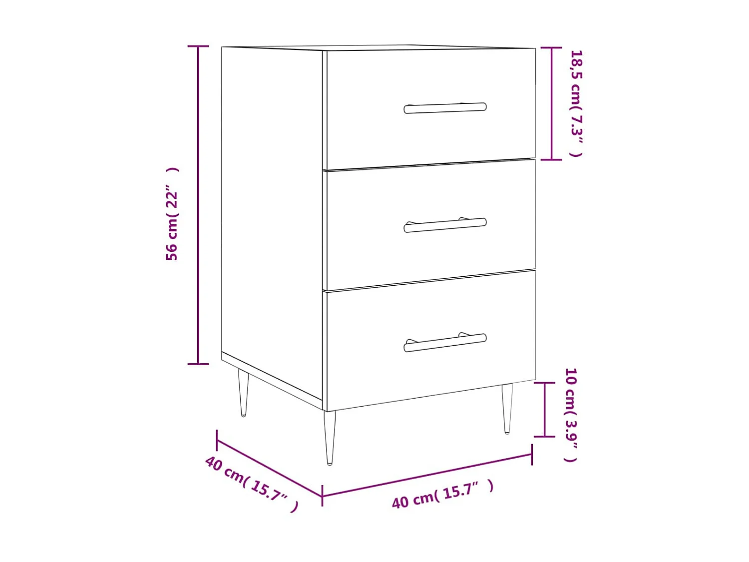 Comodino Sonoma grigio 40x40x66 cm in derivati del legno