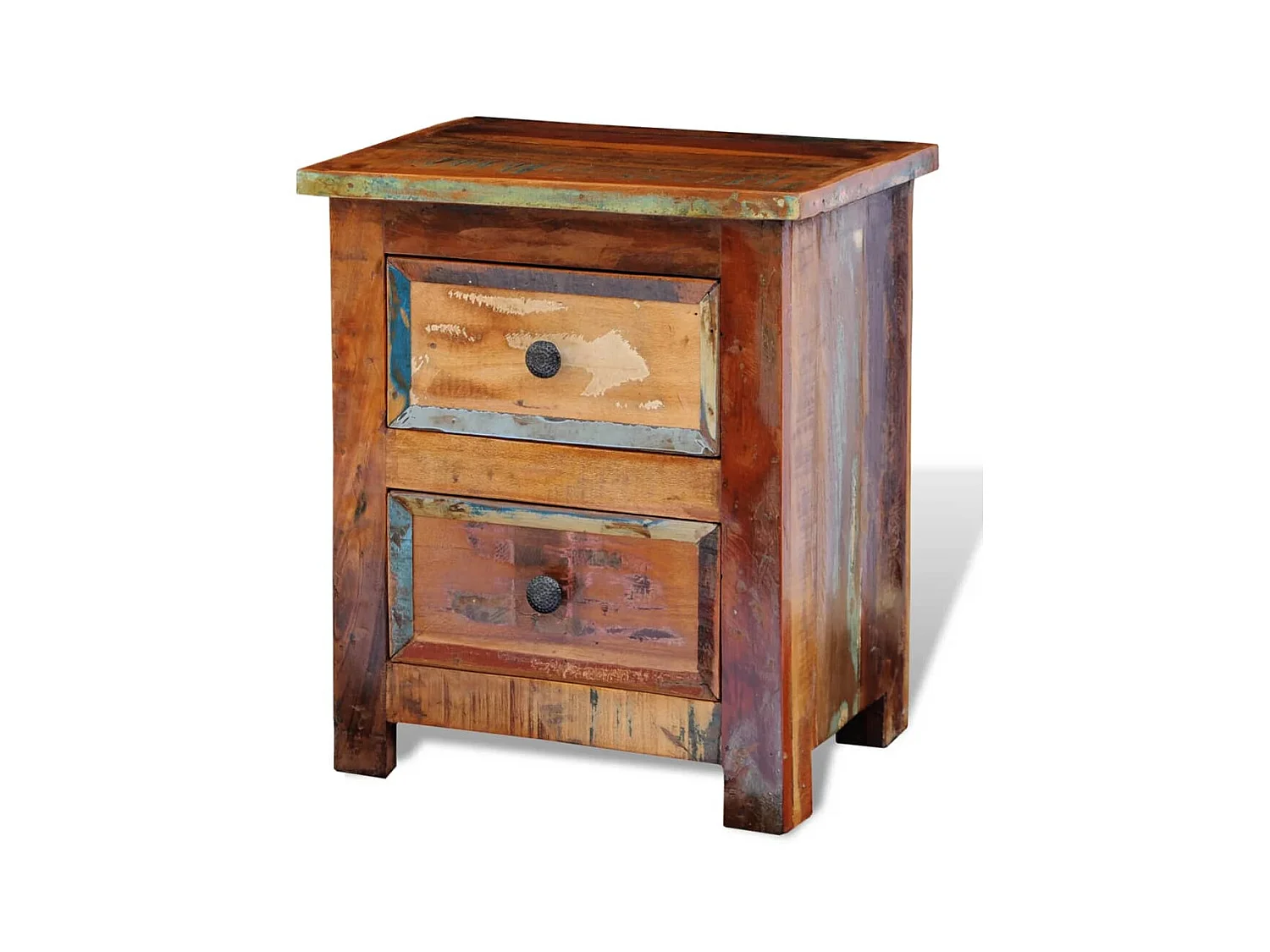 Table de chevet avec 2 tiroirs Bois massif recyclé