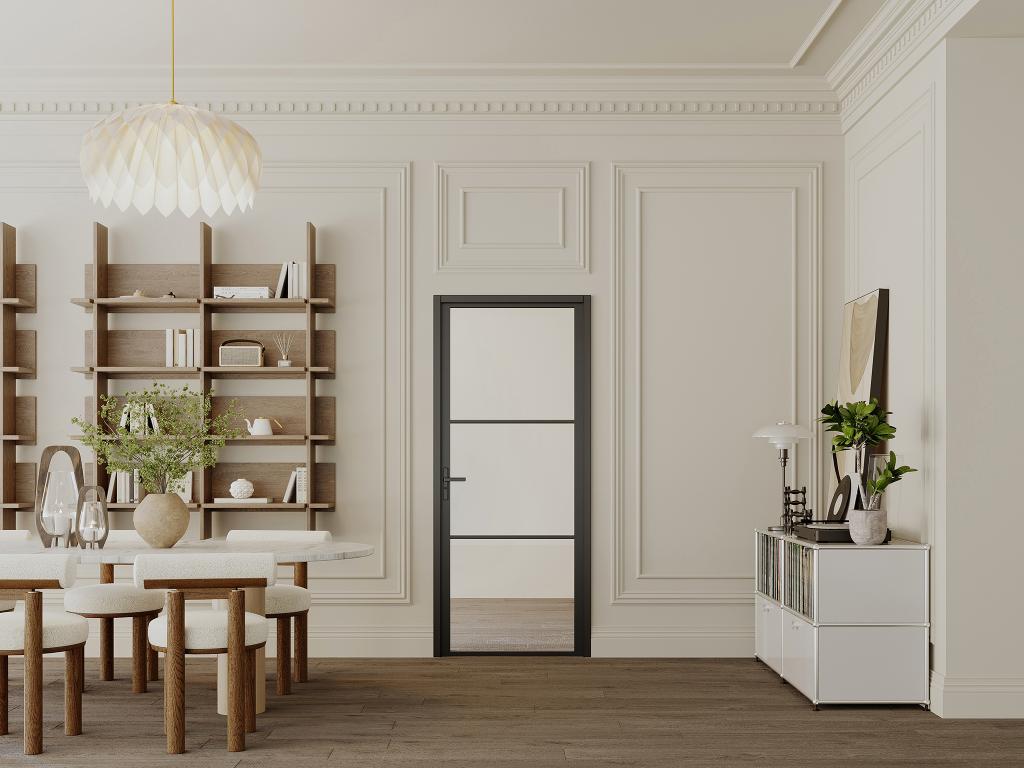 Bloc porte réversible en aluminium et verre trempé - H204 x L83 cm - Noir - MASERU