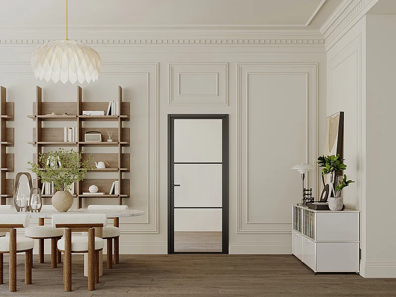 Drzwi kompletne dwustronne z aluminium i szkła hartowanego - wys. 204 x szer. 83 cm - MASERU