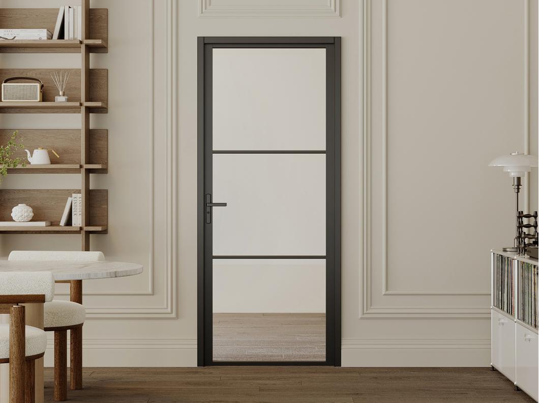 Drzwi kompletne dwustronne z aluminium i szkła hartowanego - wys. 204 x szer. 93 cm - MASERU