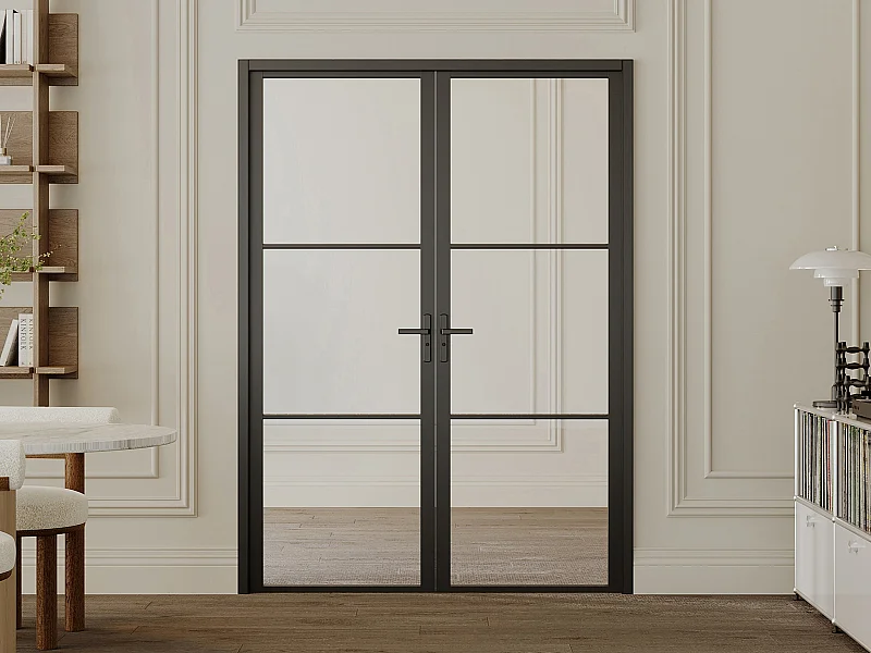 Bloc porte réversible à deux battants en aluminium et verre trempé - 2 x H204 x L73 cm - Noir - MASERU