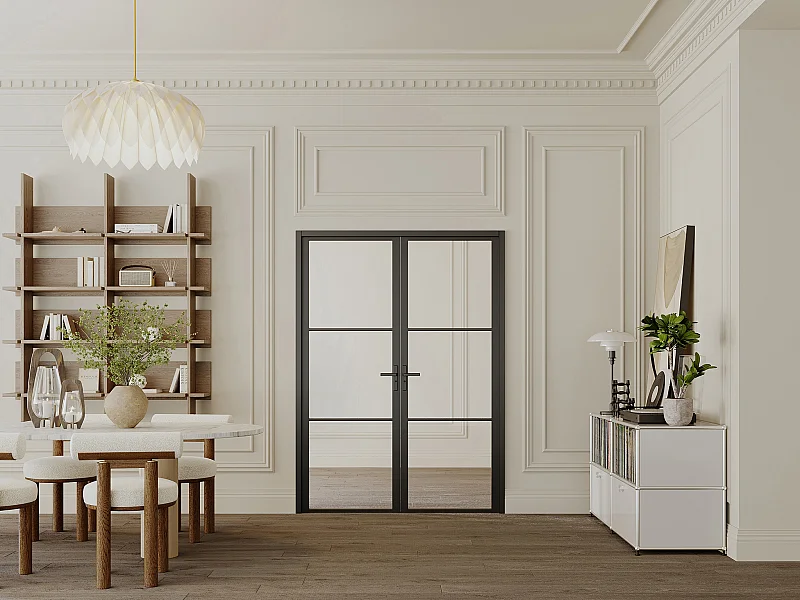 Drzwi kompletne 2-skrzydłowe dwustronne z aluminium i szkła hartowanego - wys. 204 x szer. 146 cm - MASERU