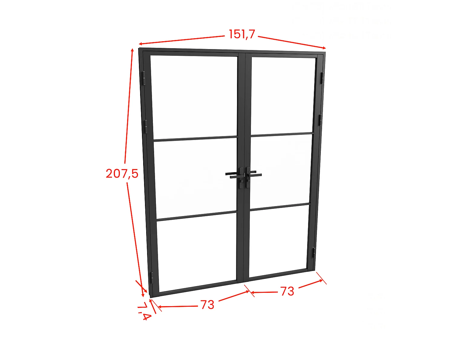 Tür-Set - zwei Flügel - wendbar - Aluminium & Sicherheitsglas - 204 x 146 cm - Schwarz - MASERU